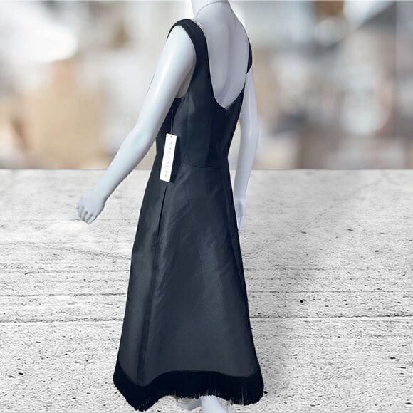 Kay Unger Black Sleeveless Fringe Bottom MIDI Dress - Picture 5 of 8
